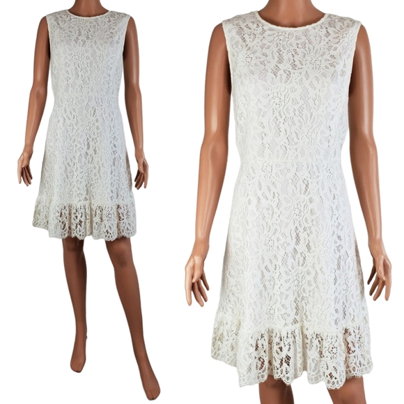 NWT Draper James lace sleeveless ruffle hem a line dress willow white size 8 - Picture 7 of 13